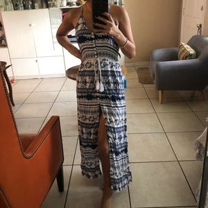 LF Boutique white maxi dress with blue pattern